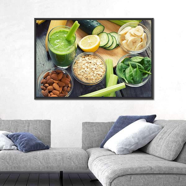 Smoothie With Fruits And Vegetables Canvas Wall Art-3 Horizontal-Gallery Wrap-25" x 16"-Tiaracle