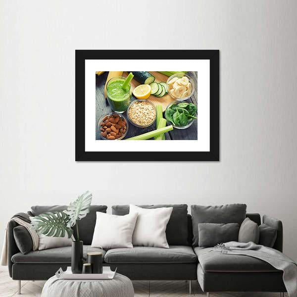 Smoothie With Fruits And Vegetables Canvas Wall Art-3 Horizontal-Gallery Wrap-25" x 16"-Tiaracle