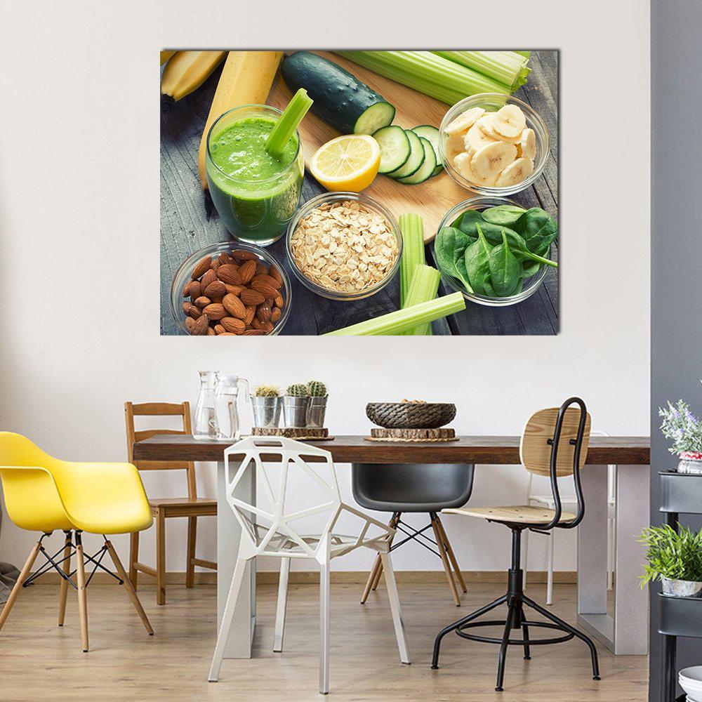 Smoothie With Fruits And Vegetables Canvas Wall Art-1 Piece-Gallery Wrap-48" x 32"-Tiaracle