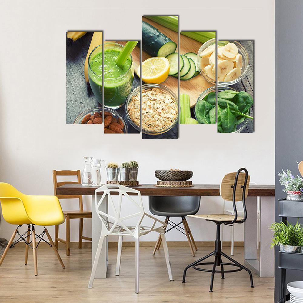 Smoothie With Fruits And Vegetables Canvas Wall Art-5 Pop-Gallery Wrap-47" x 32"-Tiaracle