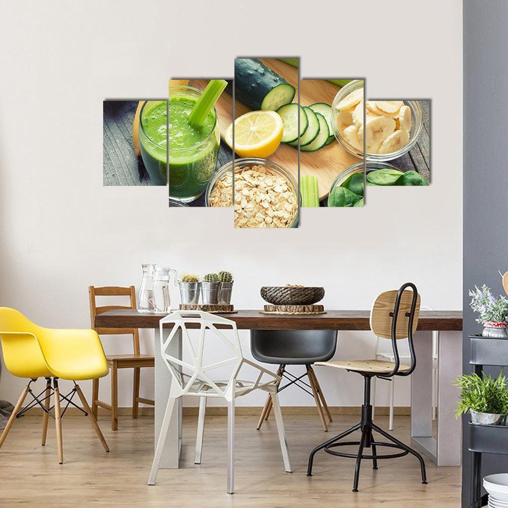 Smoothie With Fruits And Vegetables Canvas Wall Art-5 Star-Gallery Wrap-62" x 32"-Tiaracle