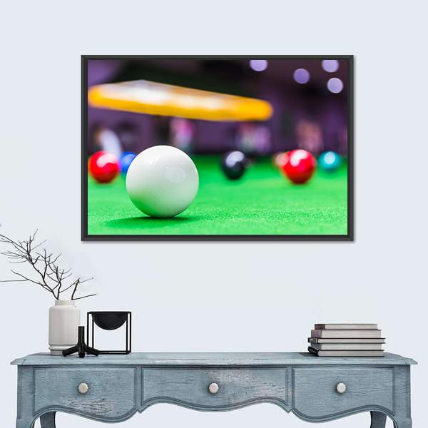 Snooker Ball On Snooker Table Canvas Wall Art-1 Piece-Floating Frame-24" x 16"-Tiaracle