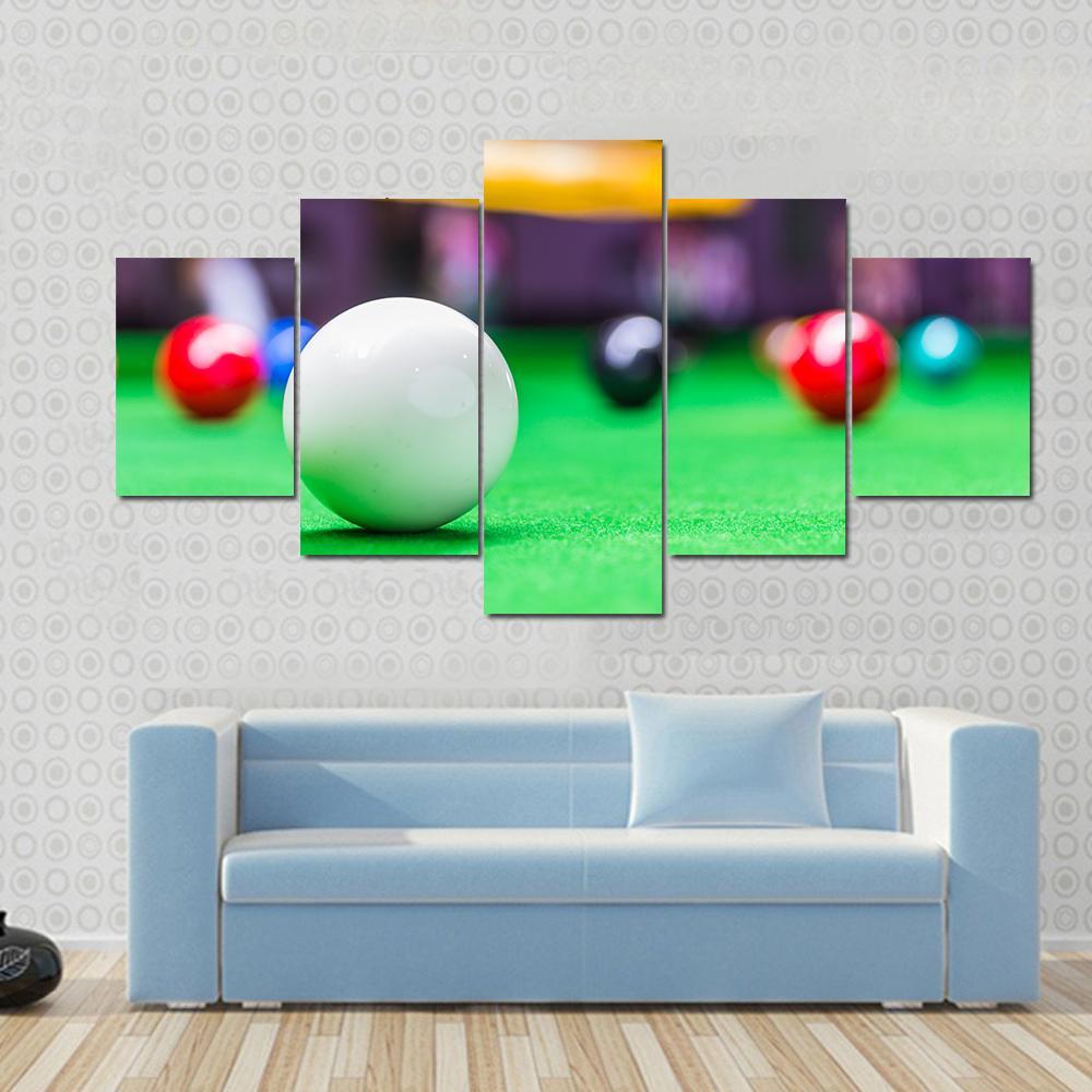 Snooker Ball On Snooker Table Canvas Wall Art-5 Star-Gallery Wrap-62" x 32"-Tiaracle