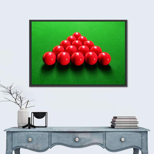 Snooker Balls Arranged In Triangular Shape Ready For Play Canvas Wall Art-1 Piece-Floating Frame-24" x 16"-Tiaracle