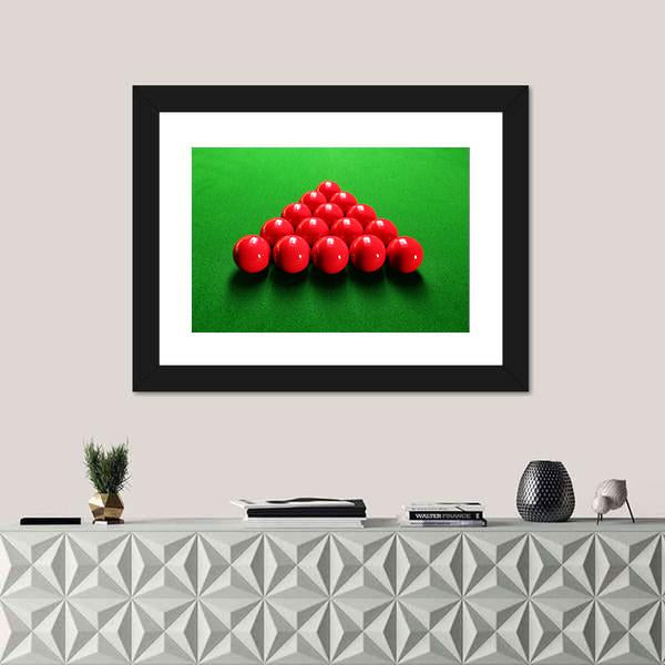 Snooker Balls Arranged In Triangular Shape Ready For Play Canvas Wall Art-1 Piece-Framed Print-20" x 16"-Tiaracle