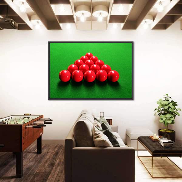 Snooker Balls Arranged In Triangular Shape Ready For Play Canvas Wall Art-3 Horizontal-Gallery Wrap-25" x 16"-Tiaracle