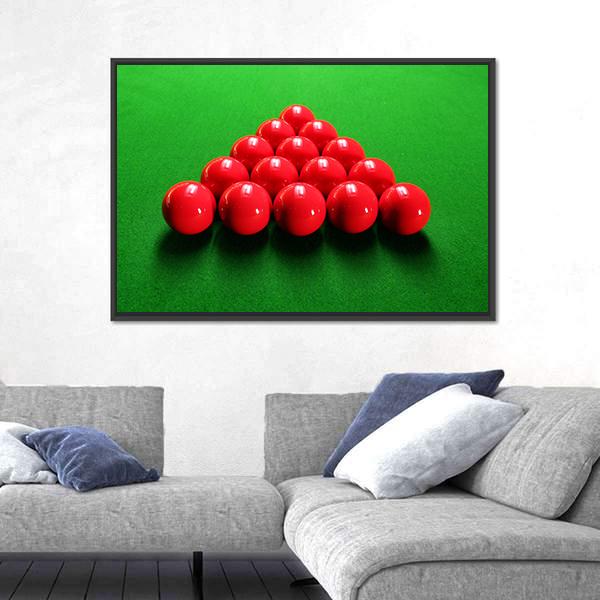 Snooker Balls Arranged In Triangular Shape Ready For Play Canvas Wall Art-3 Horizontal-Gallery Wrap-25" x 16"-Tiaracle