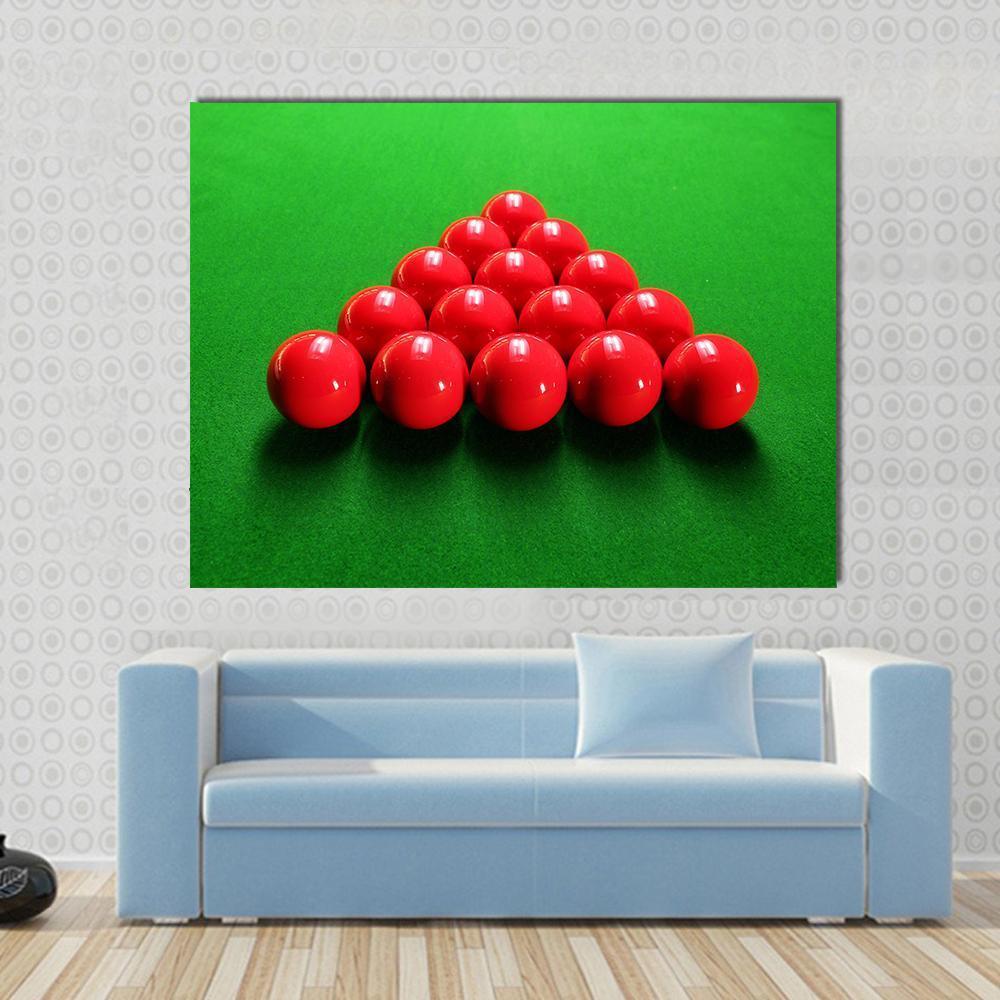 Snooker Balls Arranged In Triangular Shape Ready For Play Canvas Wall Art-1 Piece-Gallery Wrap-48" x 32"-Tiaracle