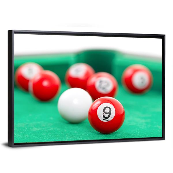 Snooker Balls On A Green Snooker Table Canvas Wall Art-3 Horizontal-Gallery Wrap-25" x 16"-Tiaracle