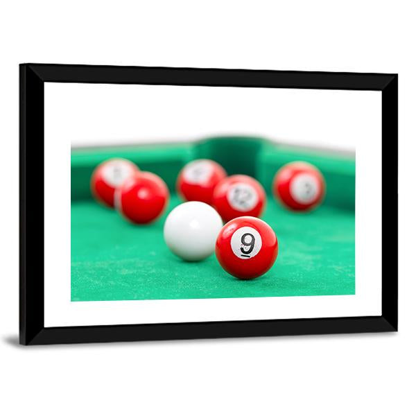 Snooker Balls On A Green Snooker Table Canvas Wall Art-3 Horizontal-Gallery Wrap-25" x 16"-Tiaracle