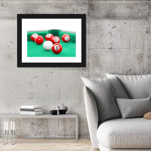 Snooker Balls On A Green Snooker Table Canvas Wall Art-3 Horizontal-Gallery Wrap-25" x 16"-Tiaracle