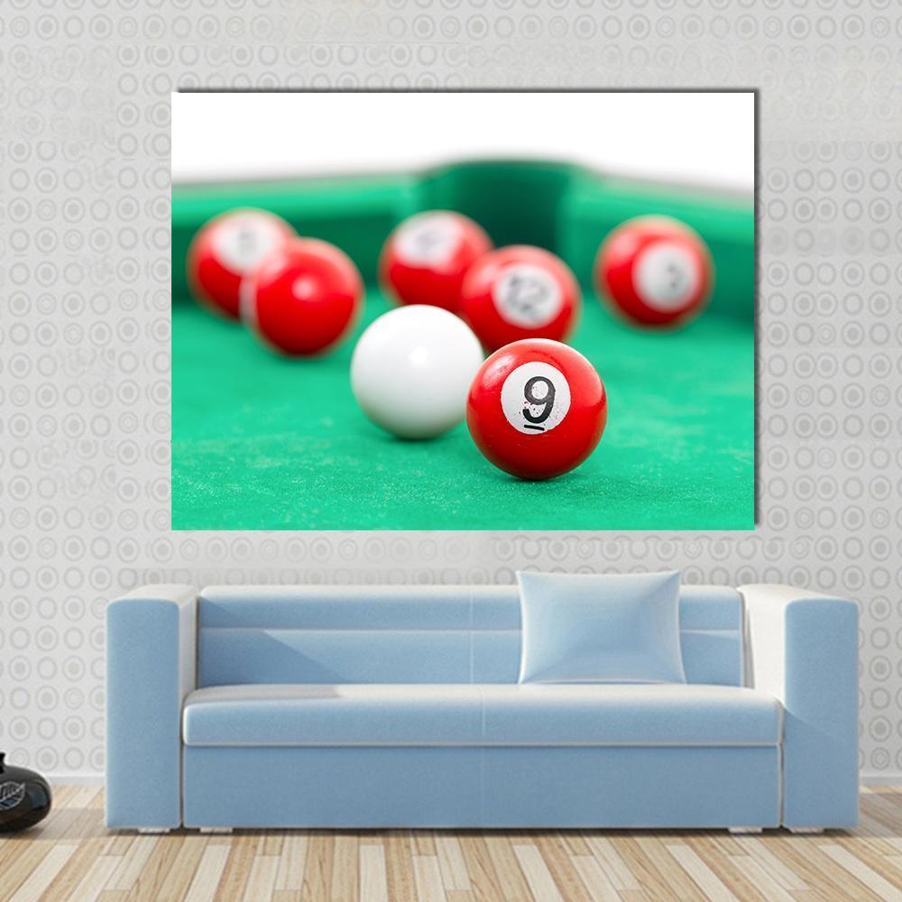 Snooker Balls On A Green Snooker Table Canvas Wall Art-1 Piece-Gallery Wrap-48" x 32"-Tiaracle