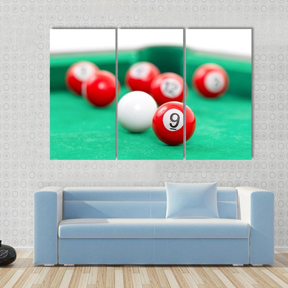 Snooker Balls On A Green Snooker Table Canvas Wall Art-3 Horizontal-Gallery Wrap-37" x 24"-Tiaracle