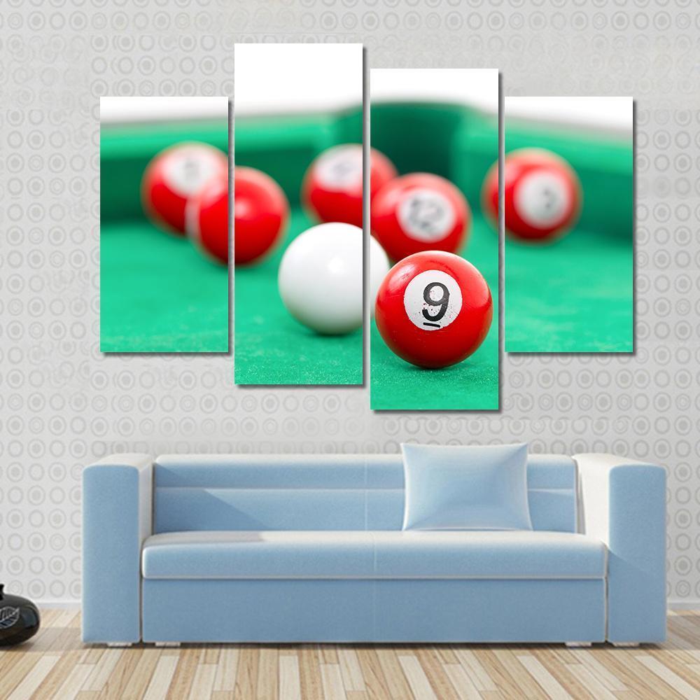 Snooker Balls On A Green Snooker Table Canvas Wall Art-4 Pop-Gallery Wrap-50" x 32"-Tiaracle