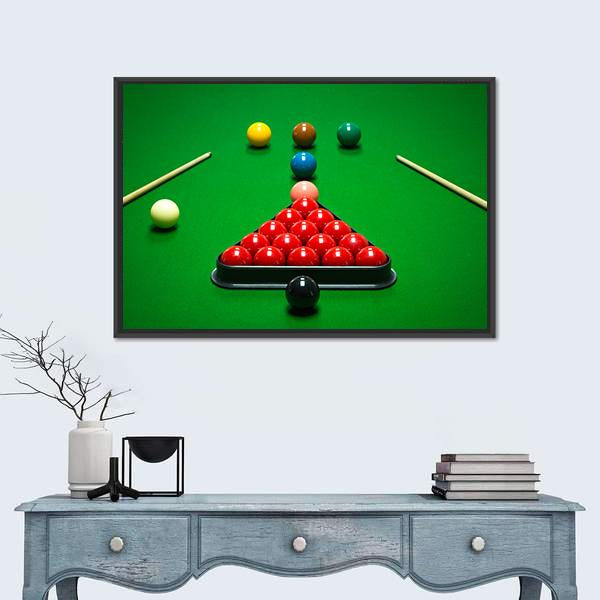 Snooker Balls Set On A Green Table Canvas Wall Art-3 Horizontal-Gallery Wrap-25" x 16"-Tiaracle