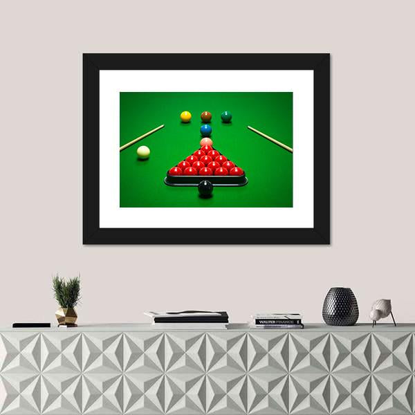 Snooker Balls Set On A Green Table Canvas Wall Art-3 Horizontal-Gallery Wrap-25" x 16"-Tiaracle