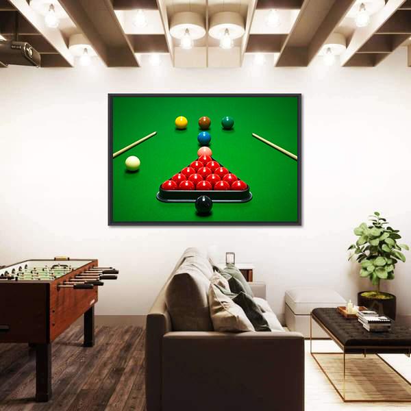 Snooker Balls Set On A Green Table Canvas Wall Art-3 Horizontal-Gallery Wrap-25" x 16"-Tiaracle