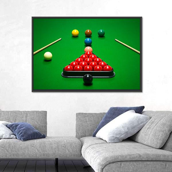 Snooker Balls Set On A Green Table Canvas Wall Art-1 Piece-Floating Frame-24" x 16"-Tiaracle