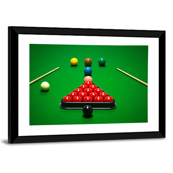 Snooker Balls Set On A Green Table Canvas Wall Art-3 Horizontal-Gallery Wrap-25" x 16"-Tiaracle