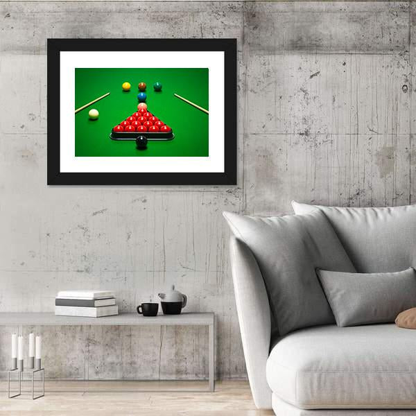 Snooker Balls Set On A Green Table Canvas Wall Art-3 Horizontal-Gallery Wrap-25" x 16"-Tiaracle