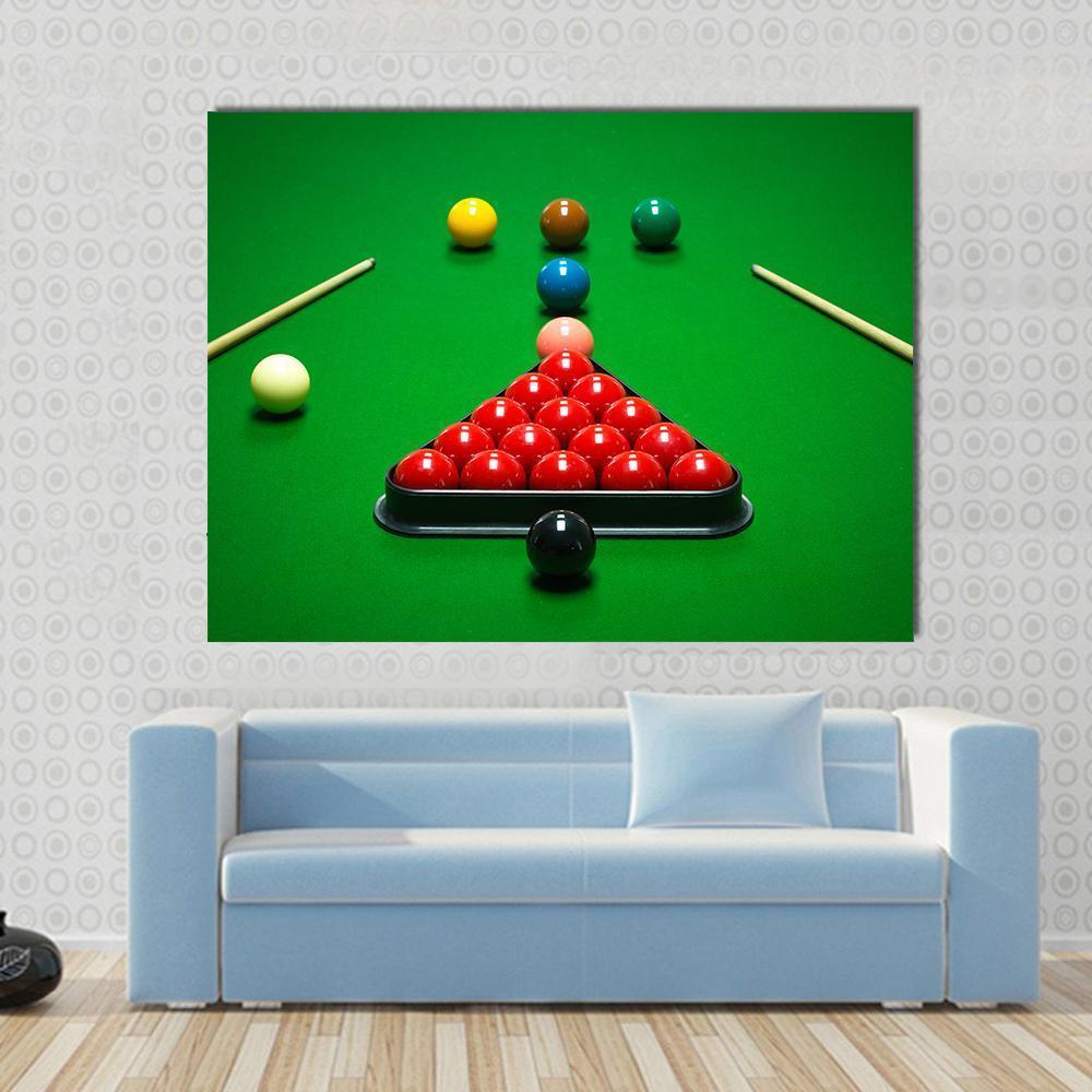 Snooker Balls Set On A Green Table Canvas Wall Art-1 Piece-Gallery Wrap-48" x 32"-Tiaracle