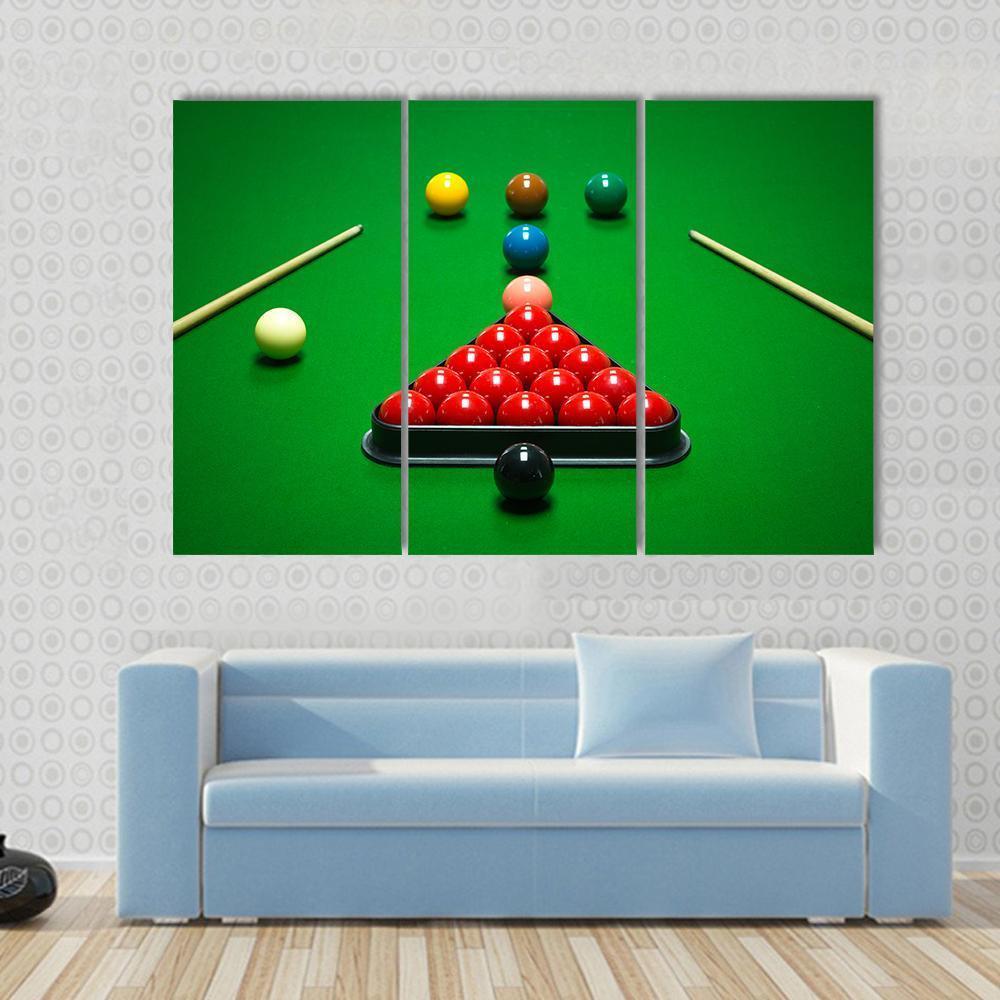 Snooker Balls Set On A Green Table Canvas Wall Art-3 Horizontal-Gallery Wrap-37" x 24"-Tiaracle