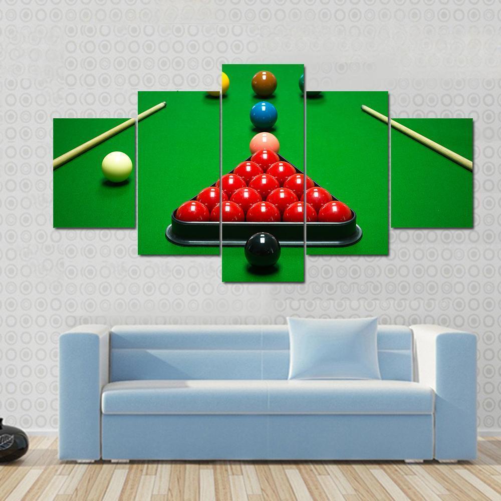 Snooker Balls Set On A Green Table Canvas Wall Art-5 Star-Gallery Wrap-62" x 32"-Tiaracle