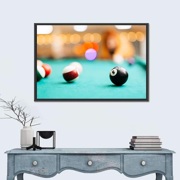 Snooker Eight Ball Pool Canvas Wall Art-1 Piece-Floating Frame-24" x 16"-Tiaracle