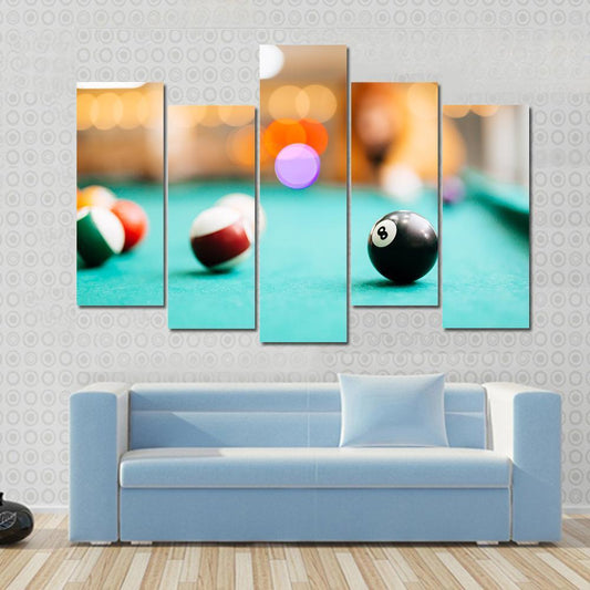 Snooker Eight Ball Pool Canvas Wall Art-5 Pop-Gallery Wrap-47" x 32"-Tiaracle