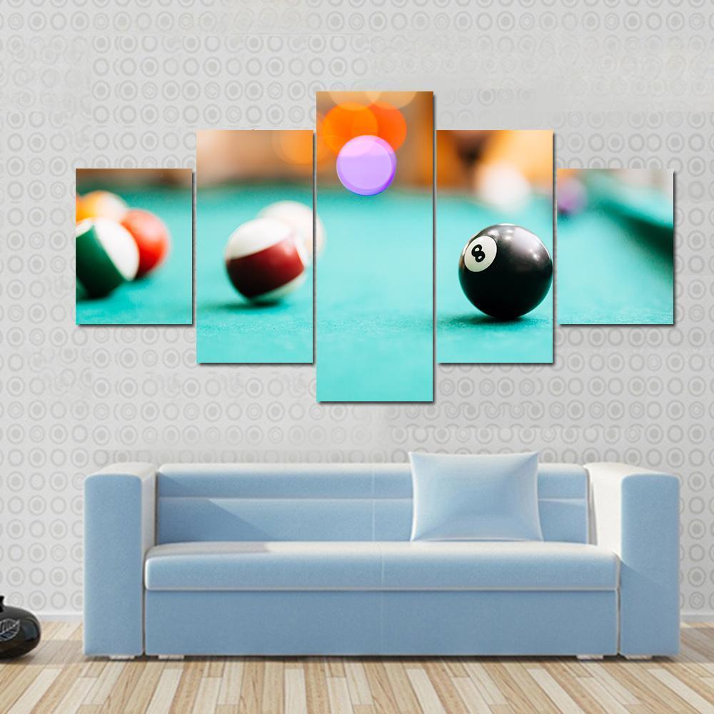 Snooker Eight Ball Pool Canvas Wall Art-5 Star-Gallery Wrap-62" x 32"-Tiaracle