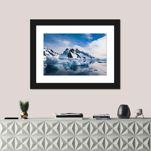 Snow Capped Mountains Against The Blue Sky Canvas Wall Art-1 Piece-Framed Print-20" x 16"-Tiaracle