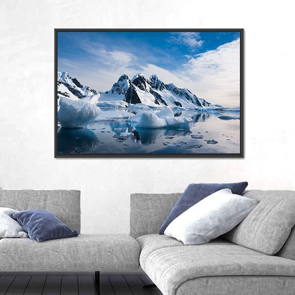 Snow Capped Mountains Against The Blue Sky Canvas Wall Art-3 Horizontal-Gallery Wrap-25" x 16"-Tiaracle