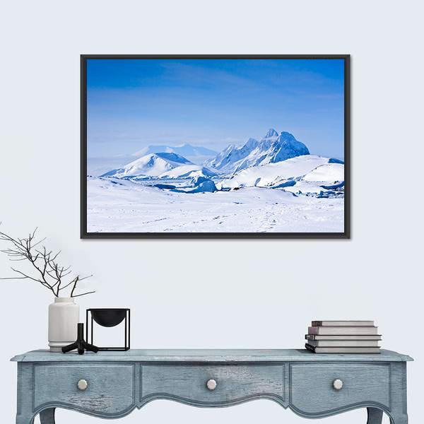 Snow Capped Mountains In Antarctica Canvas Wall Art-1 Piece-Floating Frame-24" x 16"-Tiaracle