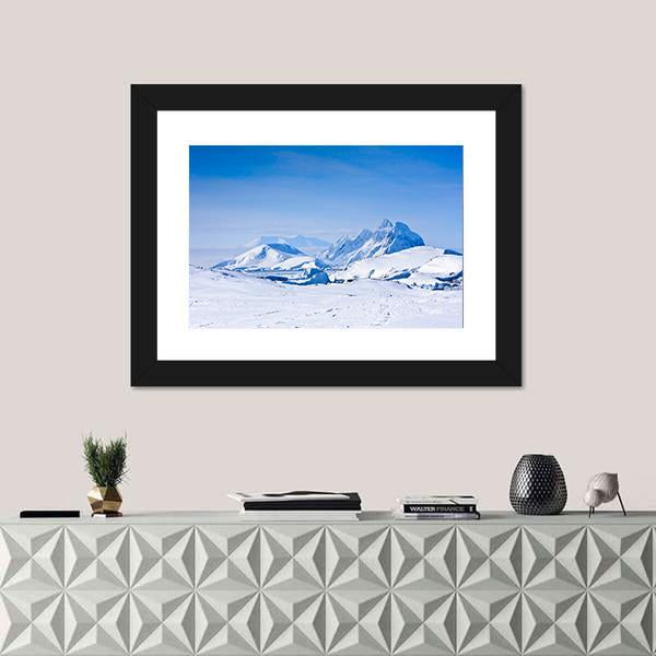 Snow Capped Mountains In Antarctica Canvas Wall Art-1 Piece-Framed Print-20" x 16"-Tiaracle