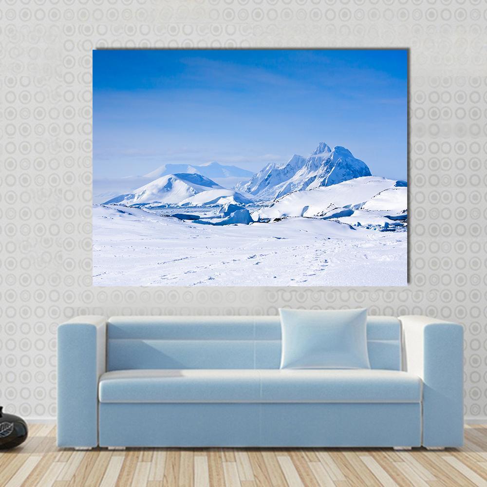 Snow Capped Mountains In Antarctica Canvas Wall Art-1 Piece-Gallery Wrap-48" x 32"-Tiaracle