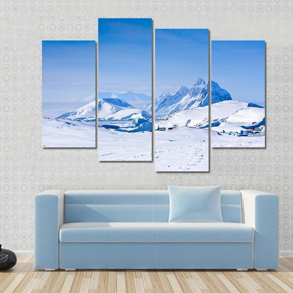 Snow Capped Mountains In Antarctica Canvas Wall Art-4 Pop-Gallery Wrap-50" x 32"-Tiaracle