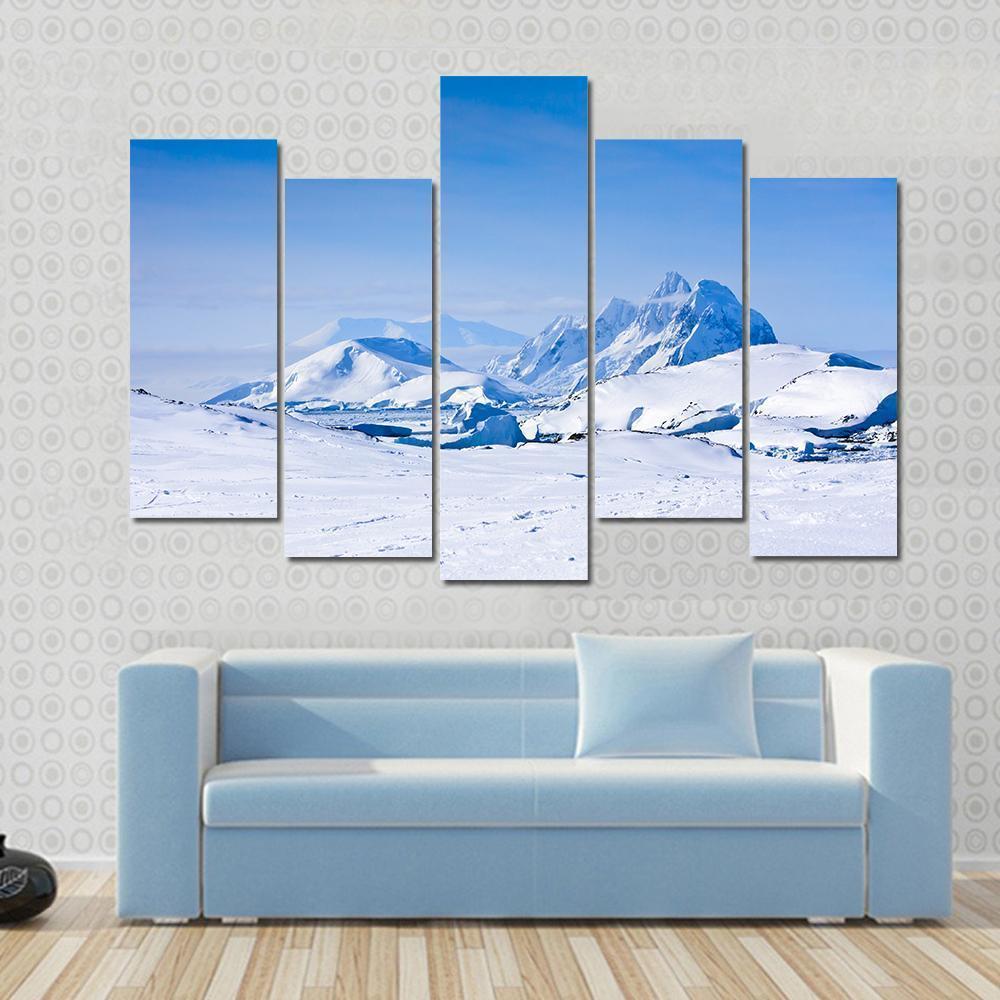 Snow Capped Mountains In Antarctica Canvas Wall Art-5 Pop-Gallery Wrap-47" x 32"-Tiaracle