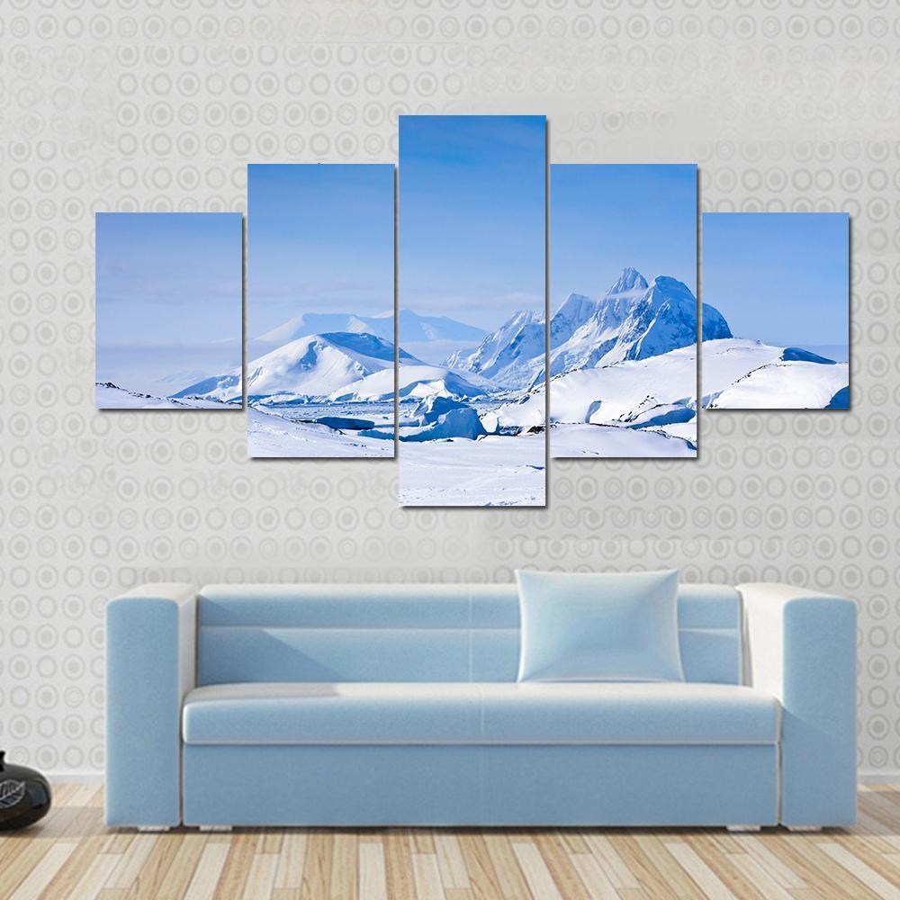 Snow Capped Mountains In Antarctica Canvas Wall Art-5 Star-Gallery Wrap-62" x 32"-Tiaracle