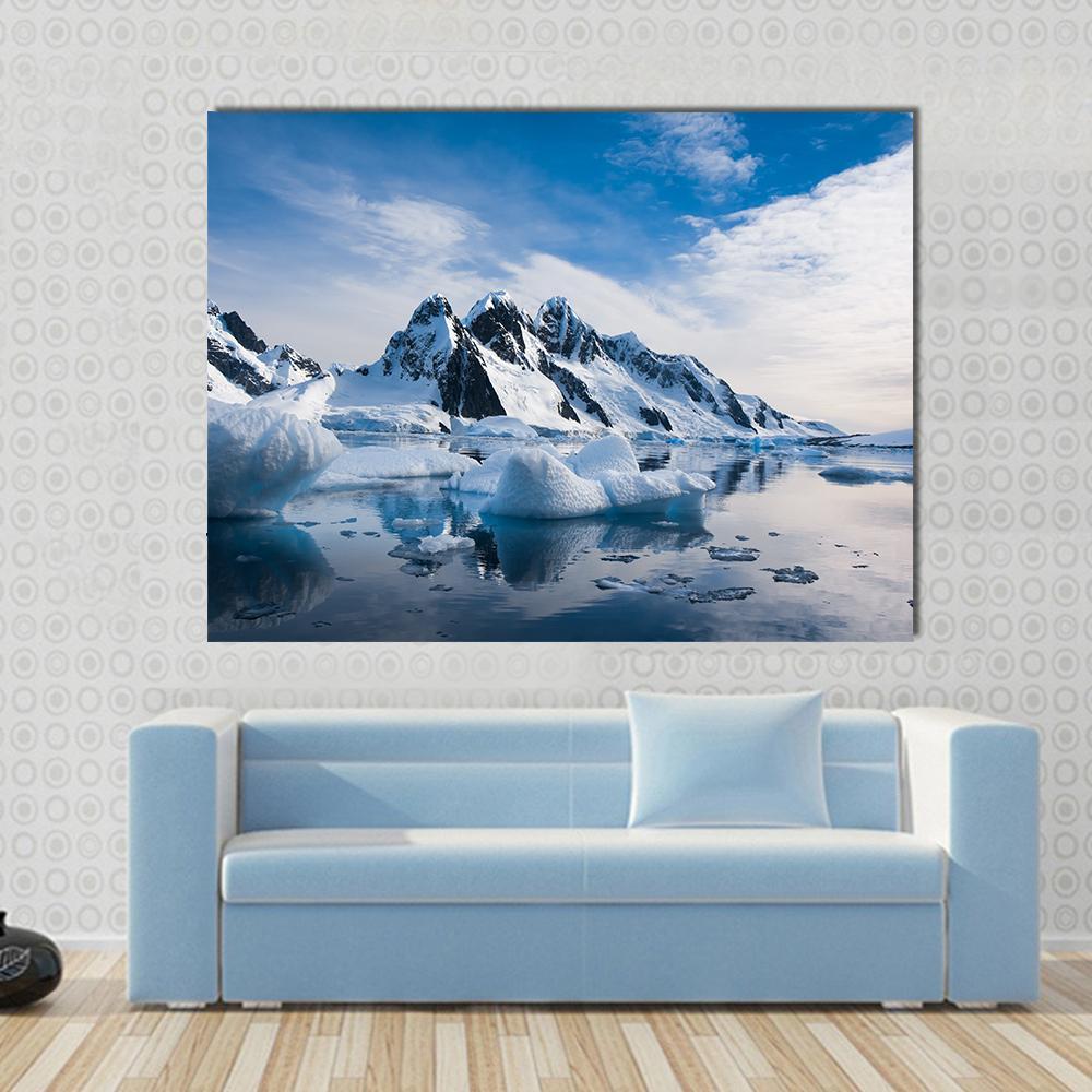 Snow Capped Mountains Against The Blue Sky Canvas Wall Art-1 Piece-Gallery Wrap-48" x 32"-Tiaracle