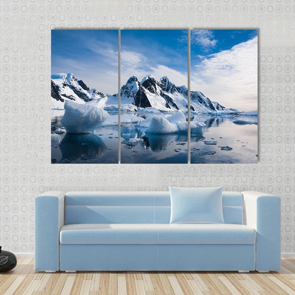 Snow Capped Mountains Against The Blue Sky Canvas Wall Art-3 Horizontal-Gallery Wrap-37" x 24"-Tiaracle