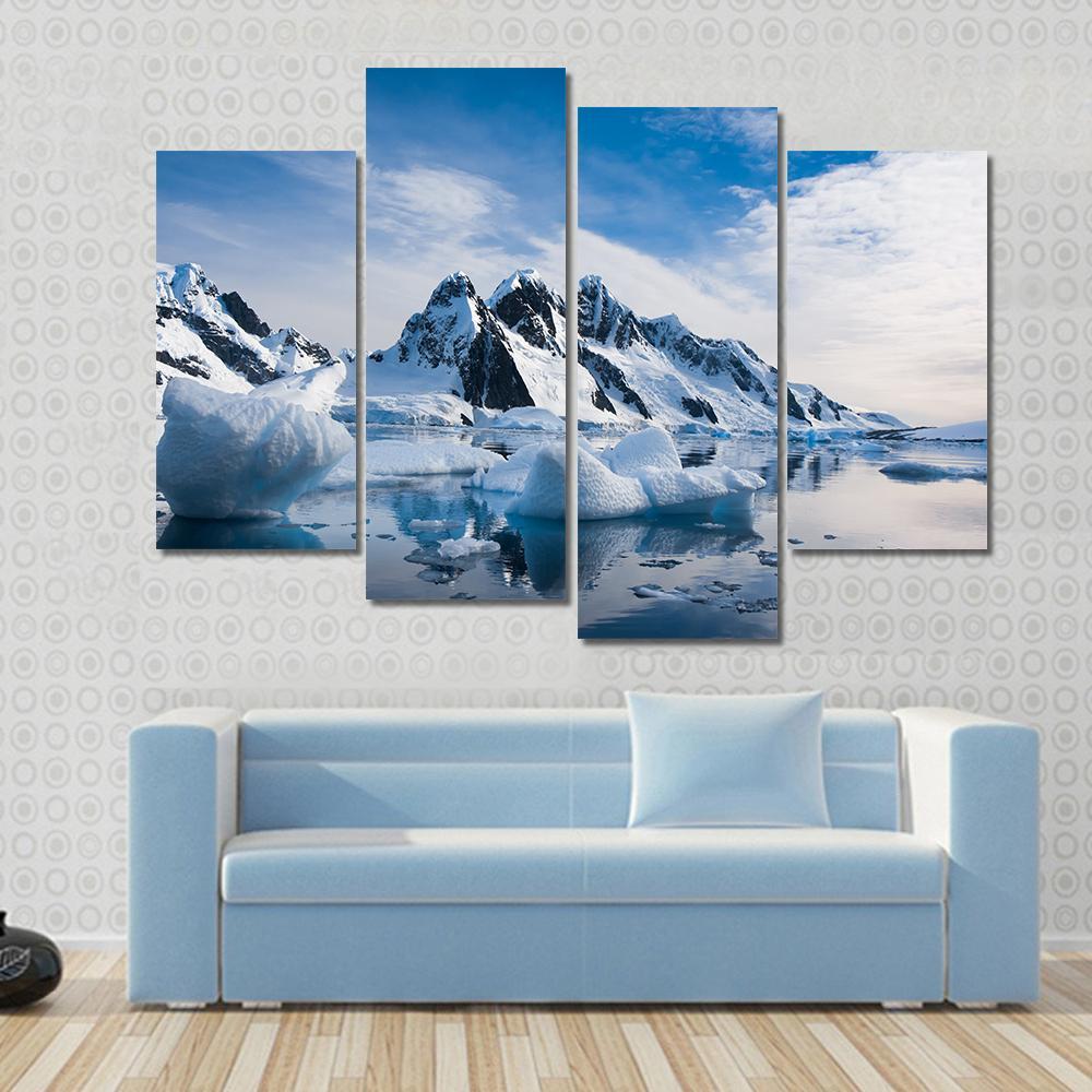 Snow Capped Mountains Against The Blue Sky Canvas Wall Art-4 Pop-Gallery Wrap-50" x 32"-Tiaracle