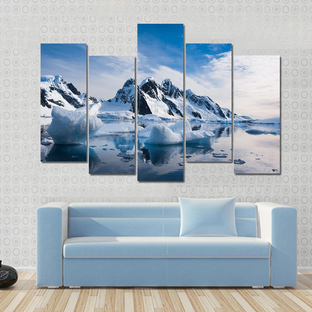 Snow Capped Mountains Against The Blue Sky Canvas Wall Art-5 Pop-Gallery Wrap-47" x 32"-Tiaracle