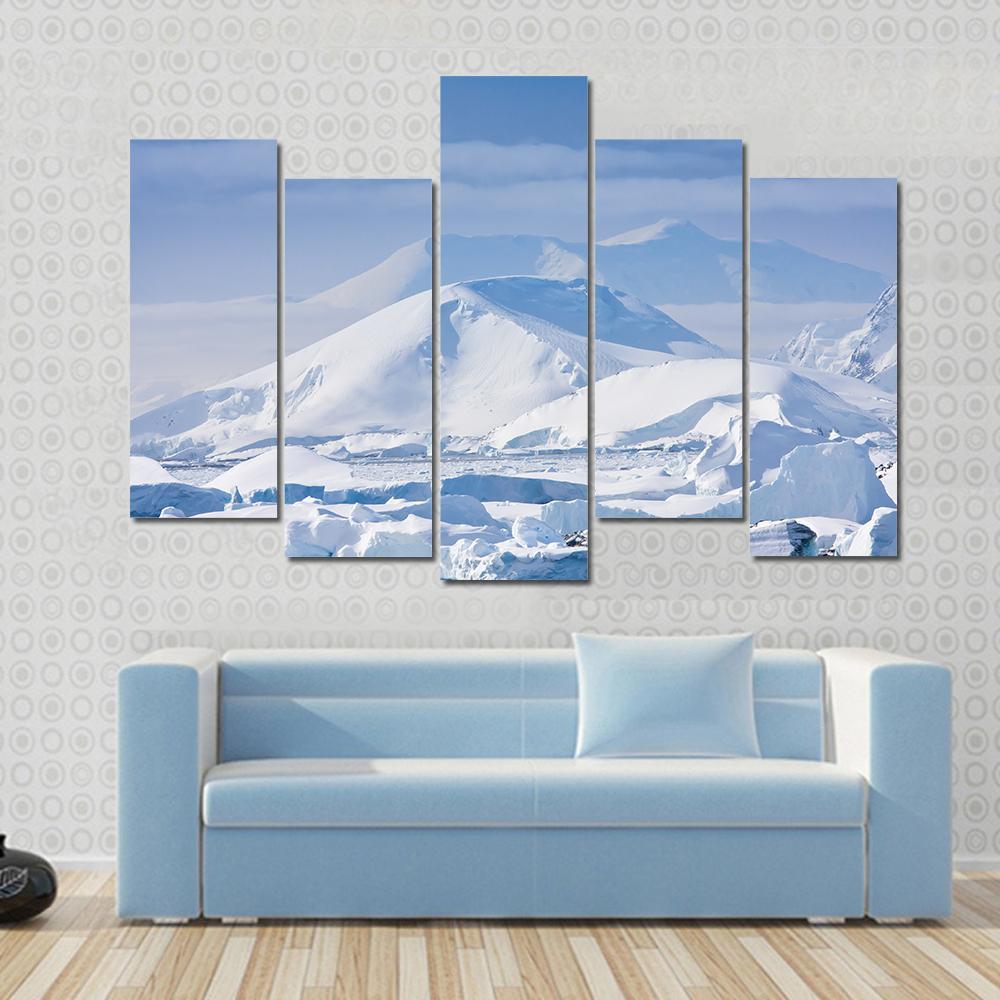 Snow Capped Mountains Canvas Wall Art-5 Pop-Gallery Wrap-47" x 32"-Tiaracle