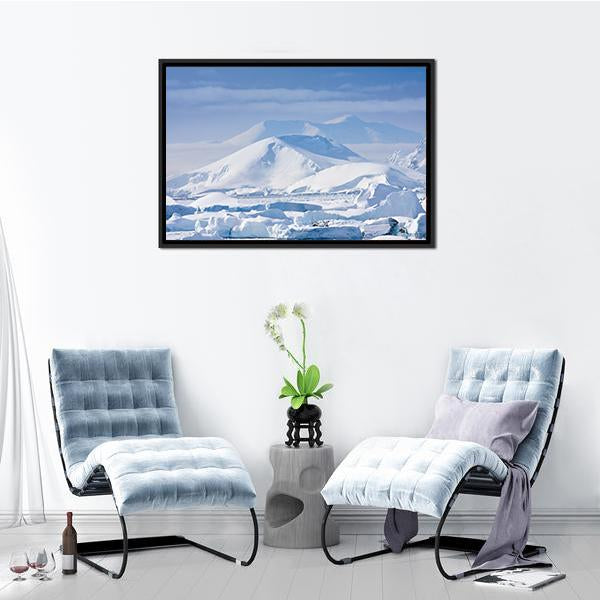 Snow Capped Mountains Canvas Wall Art-1 Piece-Floating Frame-24" x 16"-Tiaracle