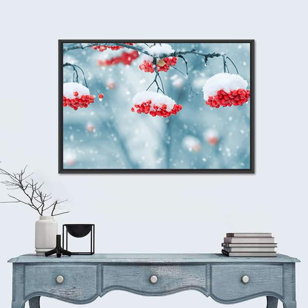 Snow Covered Mountain Ash Canvas Wall Art-1 Piece-Floating Frame-24" x 16"-Tiaracle