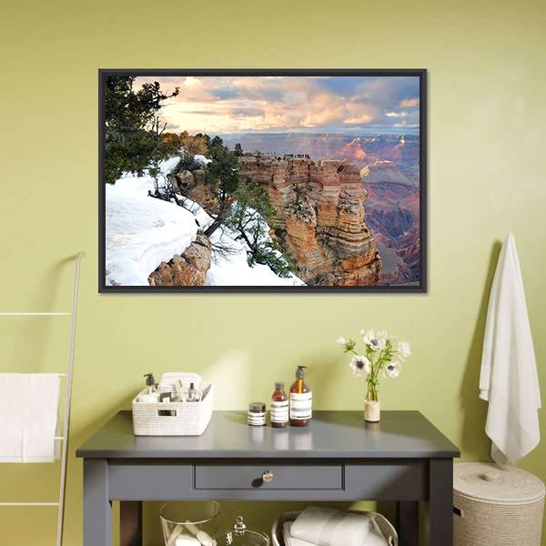 Snow On Grand Canyon Canvas Wall Art-1 Piece-Floating Frame-24" x 16"-Tiaracle