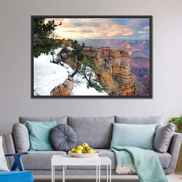 Snow On Grand Canyon Canvas Wall Art-3 Horizontal-Gallery Wrap-25" x 16"-Tiaracle