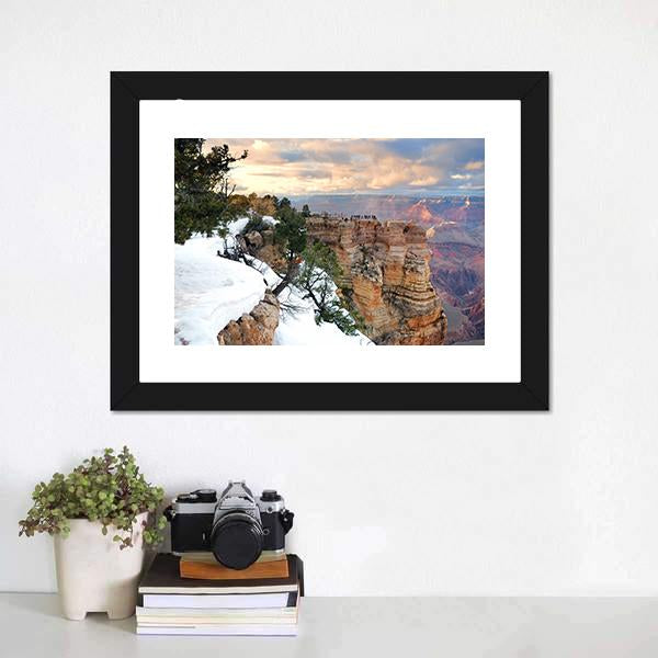 Snow On Grand Canyon Canvas Wall Art-1 Piece-Framed Print-20" x 16"-Tiaracle