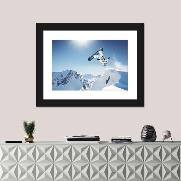 Snowboard Jump Canvas Wall Art-1 Piece-Framed Print-20" x 16"-Tiaracle