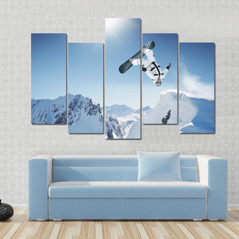 Snowboard Jump Canvas Wall Art-5 Pop-Gallery Wrap-47" x 32"-Tiaracle